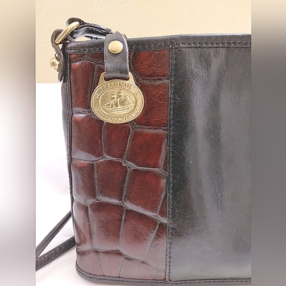 Vintage Brahmin Black And Brown Small Crossbody Bag Suede Interior - Picture 2 of 7